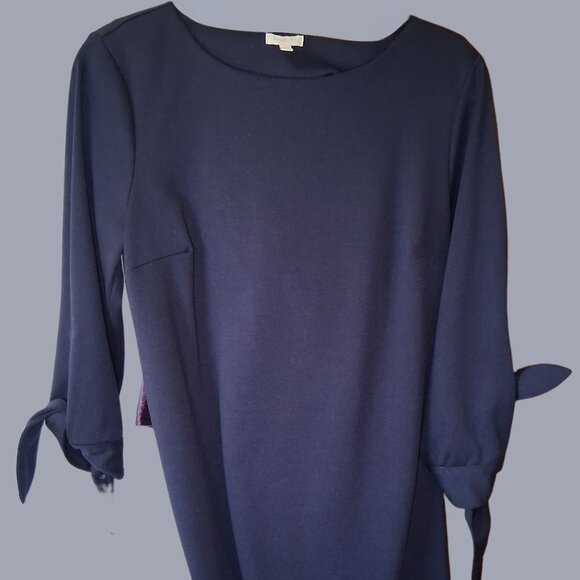 Talbots Navy Sheath Dress 3/4 Sleeve Tie Cuff Classic Workwear, Size S - Picture 2 of 6